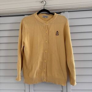 Vintage Cotton Butter Yellow Cardigan with Embroidered Crest